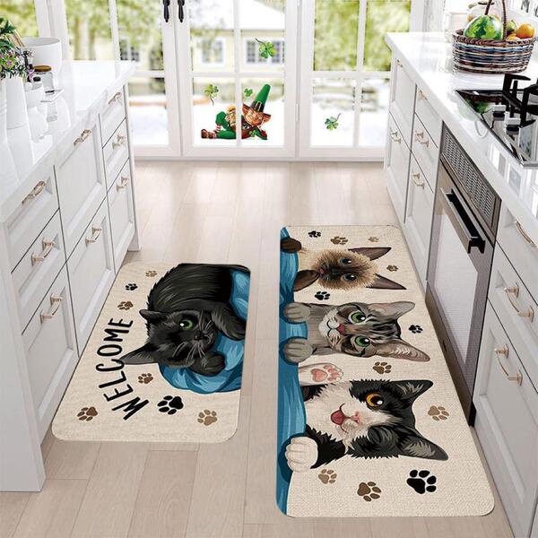 2枚セット キッチンマット マット キッチンマット120cm×40cm 60cm×40cm ねこ かわいい 送料無料 新品