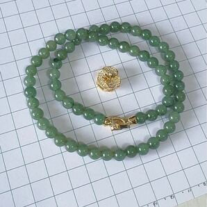 R2M-0065 天然本翡翠 一品一図 ミャンマー産天然翡翠 ネックレス約44cm 天然石 6.7mm一点物 希少 縁起物 お守り パワーストーン