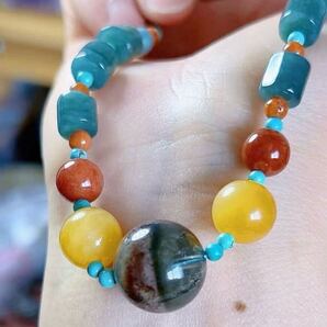 R2M-0111天然石ネックレス 天然翡翠 天然ターコイズ 天然真珠 天然水晶 宝石 一点物 魔除け 一品一図 超パワーストーン 留め具S925