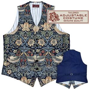 美品■アジャスタブルコスチューム■ ウィリアム モリス ゴブラン織 ベスト 38 M ネイビー ブルー ADJUSTABLE COSTUME 定価62,480円