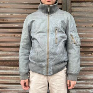 80s ドイツ軍 民製品 パイロットレザー フライトジャケット ミリタリー L レザージャケット ユーロ ヴィンテージ グレー ライダース 70s