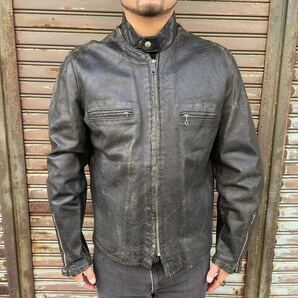 60s USA製 シングル ライダースジャケット ヴィンテージ ブラック 44 黒 レザージャケット モーターサイクルジャケット バイカー 50s