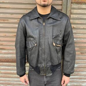 50s USA製 アドミラル レザージャケット A-2 フライトジャケット ブラック L ポリスマンジャケット ヴィンテージ 黒 ゴートスキン 60s