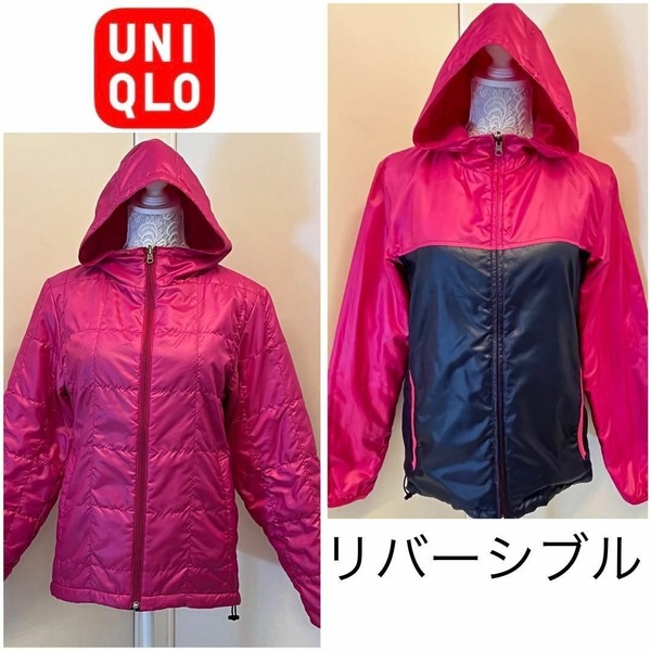 UNIQLO ユニクロ レディース・ユニセックス ジャンパー×ダウンジャケット リバーシブル ビビットピンク×ネイビー・紺 アウター・上着