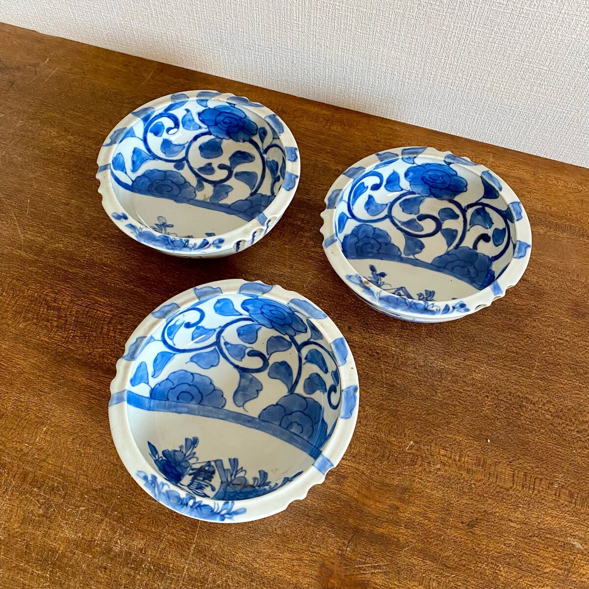 江戸時代中期～後期 古伊万里 染付 花の図 厚手造り なます皿 膾