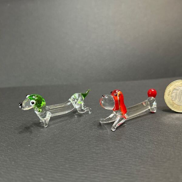 ガラスの犬 2体セット イタリア製ガラス細工 アンティーク 昭和レトロ 箸置き ARTE GLASS BAGNARA CAL ITALY ムラーノ