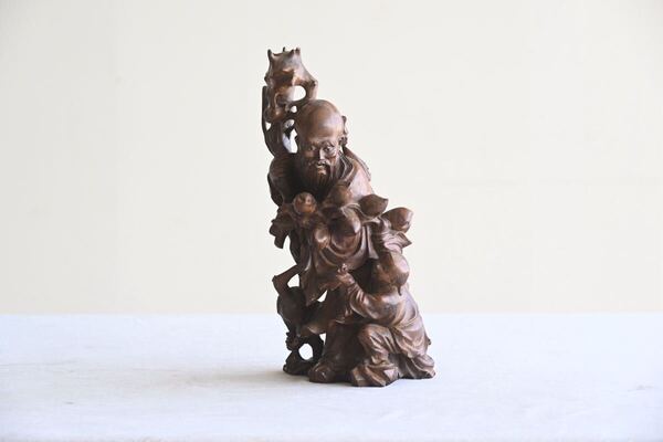【古美術】寿老人 民間信仰 長寿 不老不死 健康 精密細工 時代物 木彫 骨董品 唐物 中国 唐子