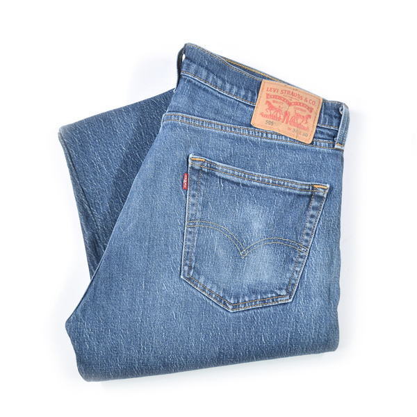 【送料無料】リーバイス 505 ヒゲ 色落ち◎ ストレート ジーンズ デニムパンツ ブルー ストレッチ W35相当 Levis ジーパン 古着 @EA9124