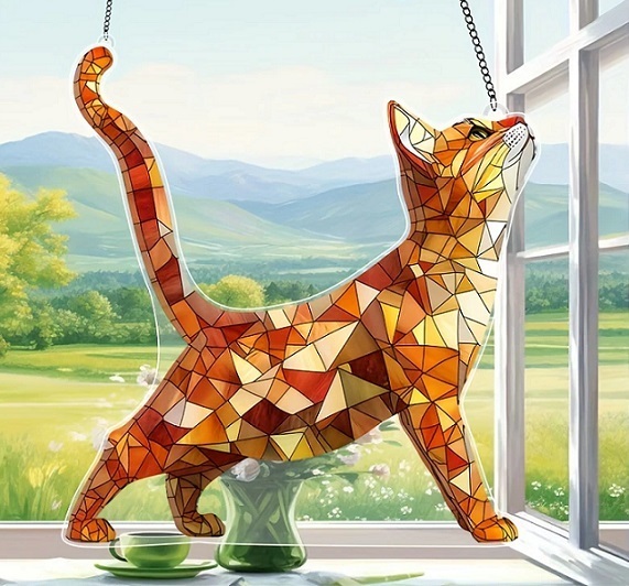 のびのびキャット サンキャッチャー ステンドグラス風 アクリル板(2D)