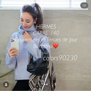 激レア!顧客予約完売品◆未使用 エルメス カレジェアン カシミヤシルク スカーフ ストール カレ140 カシシル 馬着・バンダナ 星玲奈さん