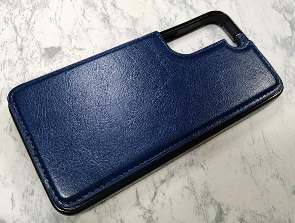 送料込み Galaxy S22 用 ケース 無地 カード入れ 背面手帳型 ネイビーブルー
