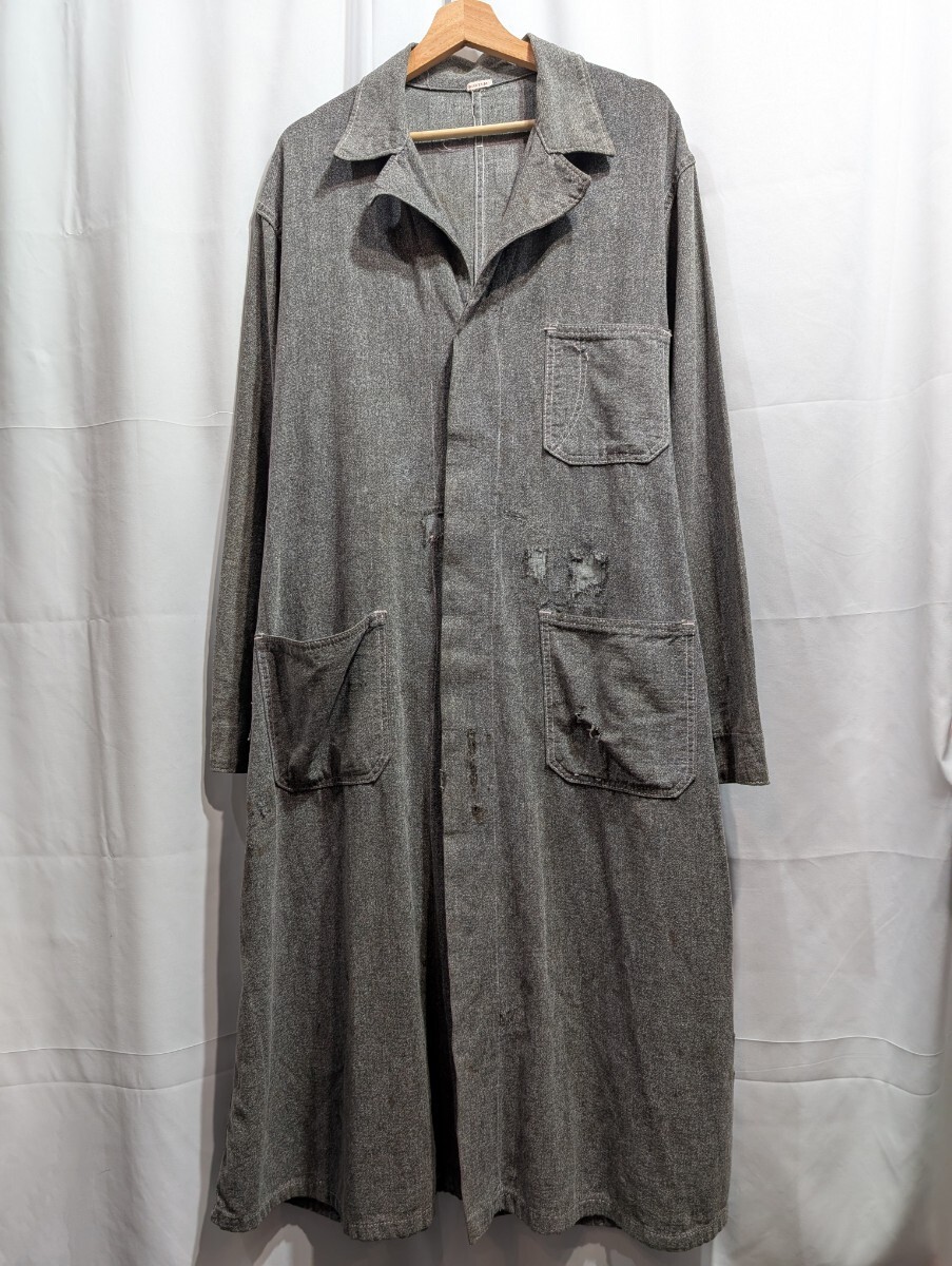 50s AUMOLINEL ブラックシャンブレー　アトリエコート 50s Black Chambray Atelier Coat - 57 Rue de Rome