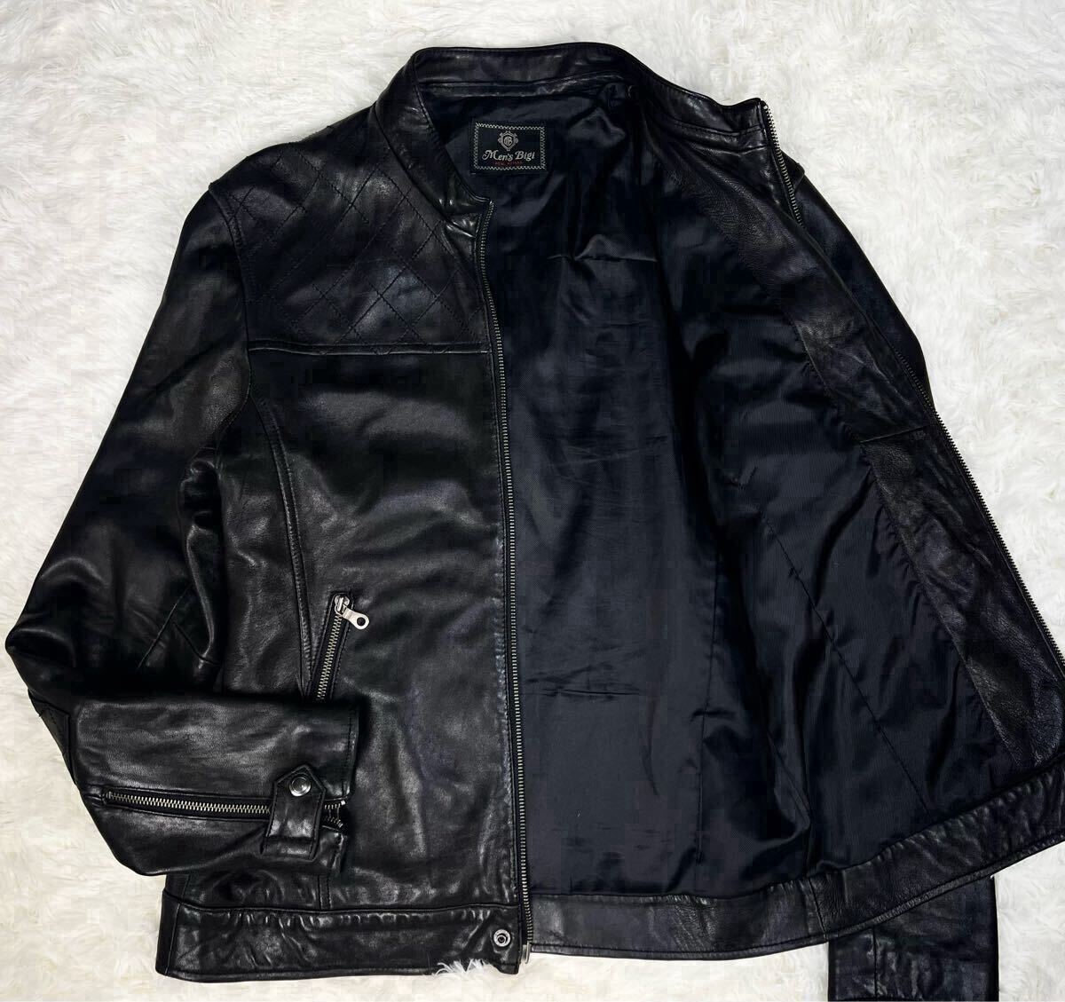 【極美品】メンズビギ シングルライダースジャケット ラムレザー Lサイズ 黒 Yahoo!オークション -「メンズビギ レザー」(ライダース
