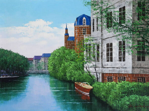 油彩画 F6号 広瀬和之【ブルージュ】風景画「真作」