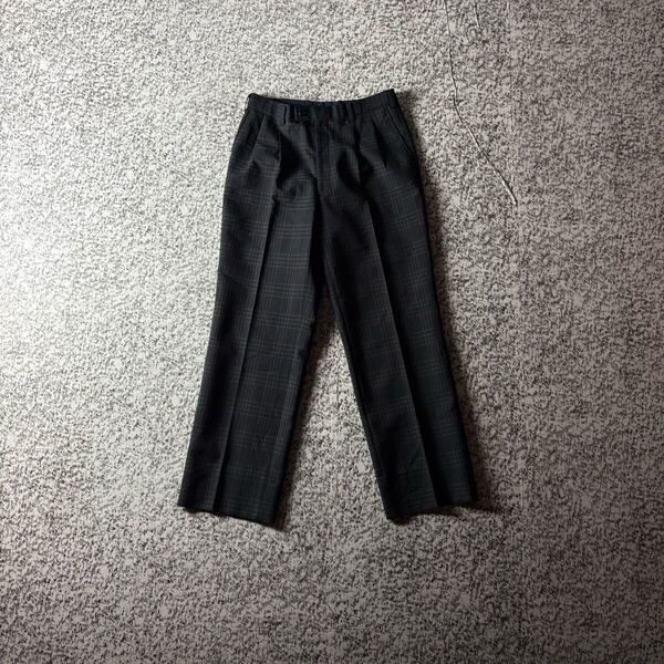 【90s日本製】ジャパンヴィンテージ 2タック ポリ チェックスラックス W79 古着 センタープレス 春夏