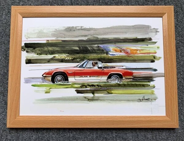 ■BOW。池田和弘『Lotus Elan S4 Sprint dhc』B5サイズ額入り 貴重イラスト 印刷物 ポスター風デザイン 額装品 アートフレーム 旧車