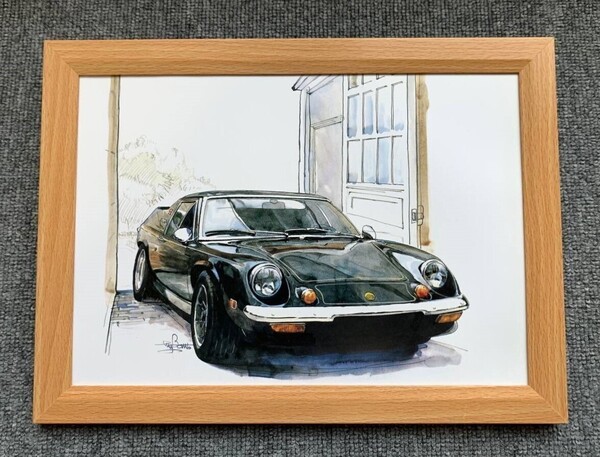 ■BOW。池田和弘『Lotus Europa SPL』B5サイズ額入り 貴重イラスト 印刷物 ポスター風デザイン 額装品 アートフレーム 旧車