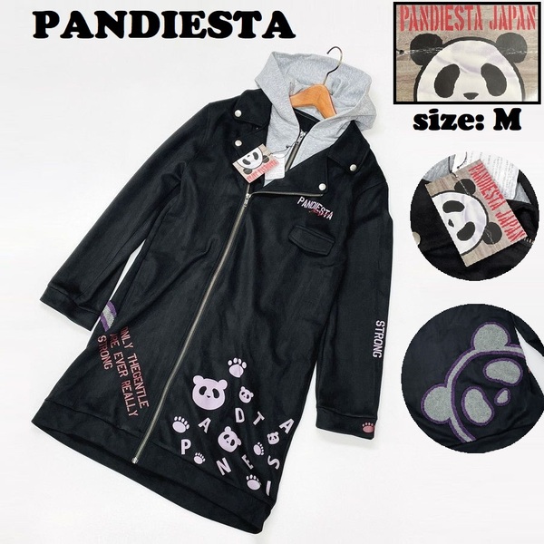 PANDIESTA /M/ ブラック ライダースパーカー ロング長袖 タグ付き アウトドア キャンプ バイク オートバイ パンダアウター パンディエスタ