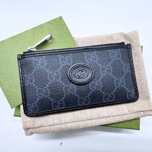 未使用保管 美品 GUCCI グッチ インターロッキングG GGスプリーム フラグメントケース カード コインケース グレー系 697717