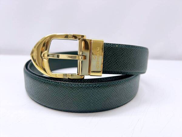 美品 Louis Vuitton ルイヴィトン タイガ サンチュールクラシック ベルト エピセア ゴールド M6845V 85