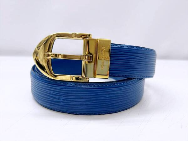 美品 Louis Vuitton ルイヴィトン エピ サンチュールクラシック ベルト トレドブルー ゴールド 85/34 R15005