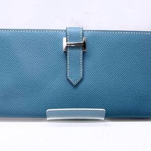 美品 HERMES エルメス ベアン クラシック 二つ折り長財布 ブルージーン □K