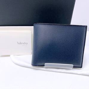 使用感なし 美品 Valextra ヴァレクストラ 小銭入れ付き二つ折り 4カード 二つ折り財布 ネイビー SGNL0023028LRDWF99BB