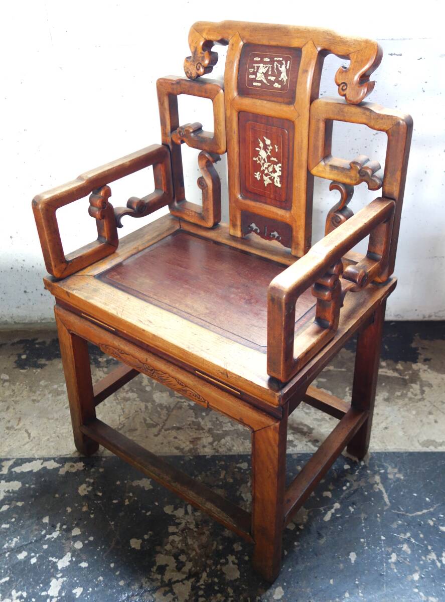 ○中国家具 鏡台 ＆ 椅子 中国美術 唐木 アンティーク家具 超