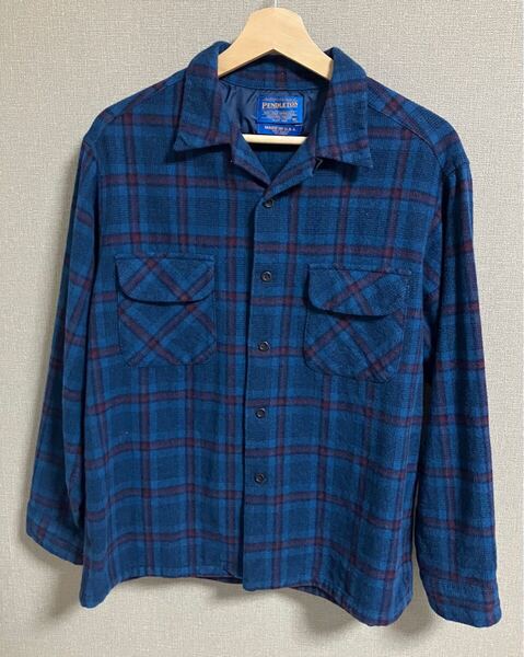 90s PENDLETON ボードシャツ ブルー M相当 ペンドルトン