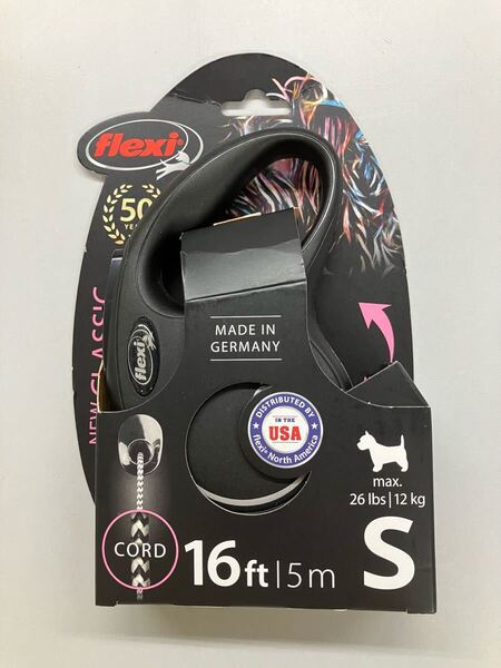 flexi フレキシリード ニュークラシック 巻き取り式 犬用リード (コード) 26ポンドまでの犬用 16フィート S ブラック