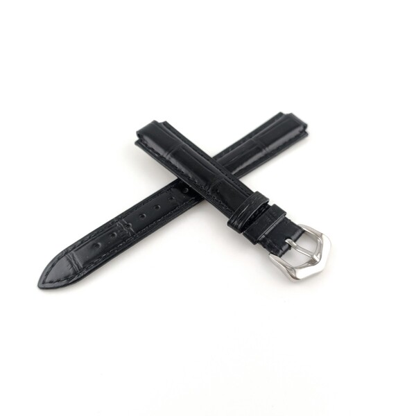 16mm 腕時計 凸型 レザー ベルト ブラック 尾錠 【対応】カルティエ バロンブルー
