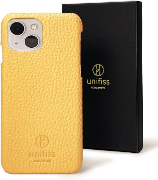 【銀座発】unifiss iPhone 13 ケース 対応 薄型 軽量 ワイヤレス充電対応 iphone13 高級 シュリンク PU レザー スマホケース 黄色