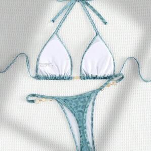 超ブラジリアンビキニ ヒョウ柄×ブルー XS クリーニング済