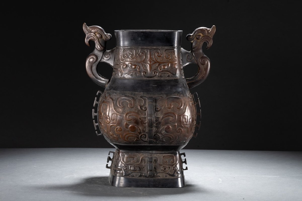 善古堂】某収集家放出品 時代物 高岡銅器「寛通」在銘 銅鋳龍耳