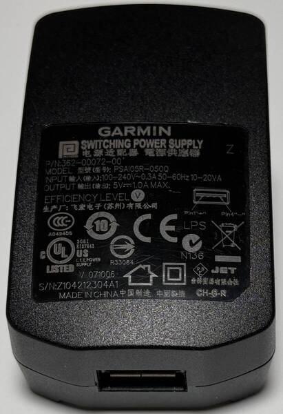 GARMIN スイッチングUSBアダプター PSAI05R-050Q 5V 1.0A 362-00072-00