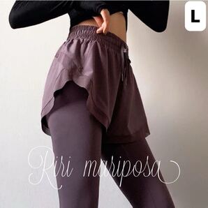 ショートパンツ付きレギンスLサイズ パープル ジム ヨガウェア ヨガパンツ