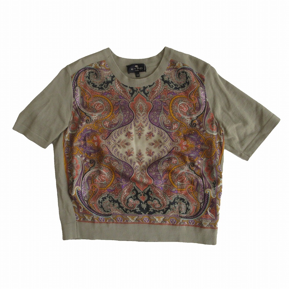 ETRO ペイズリー柄 長袖ニット 44サイズ エトロ ETRO ペイズリー柄 ギャザー ニットシャツ 44(Lサイズ)