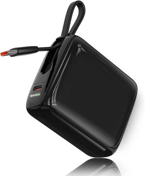 モバイルバッテリー 軽量 小型 タイプC 10000mAh ケーブル内蔵 急速