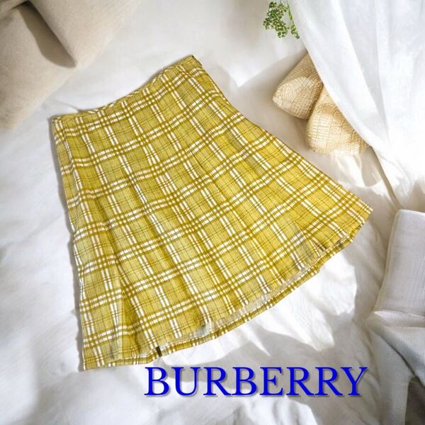 BURBERRY LONDON リネン 麻 スカート チェック柄 総裏地仕立て バーバリー ロンドン 三陽商会 正規品 ボトムス プリーツスカート 膝丈