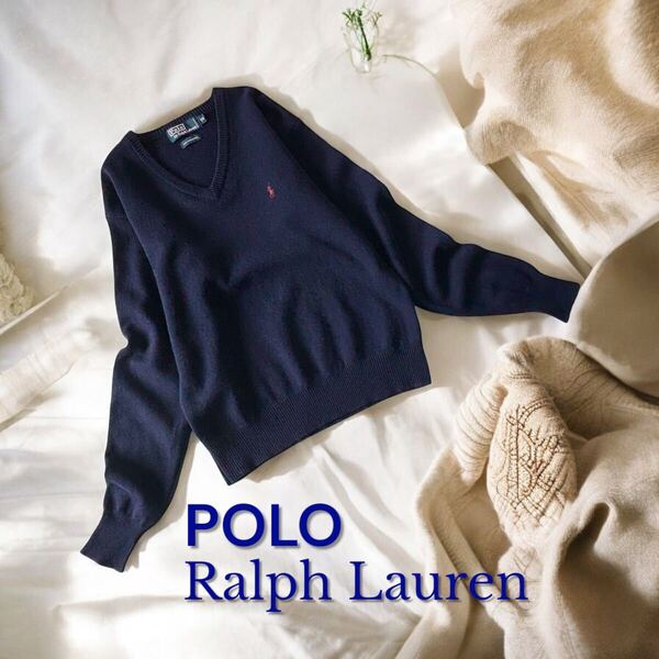 POLO RALPH LAUREN キッズXL 170 レディース ニット セーター Vネック ラルフローレン 古着 Ralph Lauren 子供 女性 ウール SWEATER
