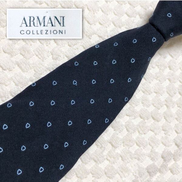 ARMANI COLLEZIONI アルマーニ コレツィオーニ ネクタイ トライアングル 刺しゅう総柄 シルク80% イタリア製 ネイビー ビジネス