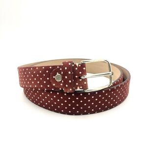 ■美品■POST&CO ポストアンドコー レザーベルト 水玉ドット ブラウン スエード イタリア製 ウエスト102〜112cm ビッグサイズ
