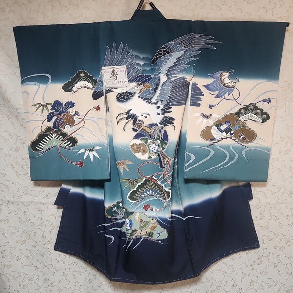 #3-023 正絹 男児 お宮参り きもの 保管品 シミあり