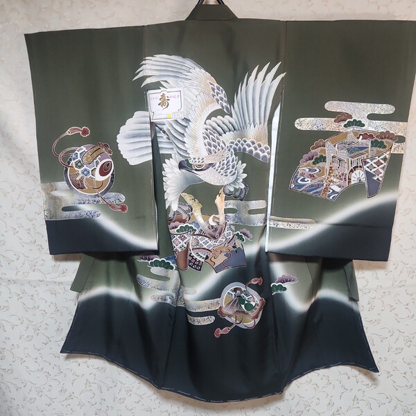 #3-025 正絹 男児 お宮参り きもの 保管品 ヤケあり