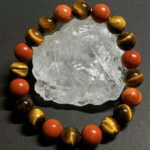 天然石ブレスレット 16㎝ タイガーアイ 赤石 パワーストーン B48