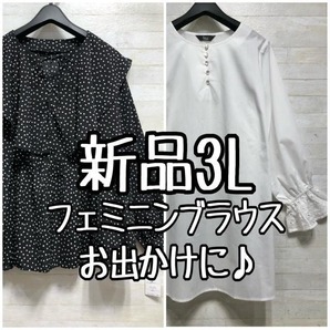 新品☆3Lフェミニンブラウス2枚セット♪チュニック丈も〇G592