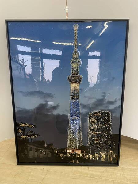 水晶絵 スカイツリー 東京 アートパネル 絵画 額縁 風景 ポスター 絵 写真 フレームアート 景色 夜景 飾絵 キラキラ 立体