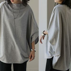 変形tシャツ ドルマン ゆったり ギャザーカットソー グレー 大きいサイズ