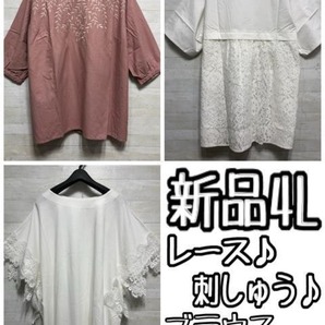 新品☆4L♪レース&刺しゅうきれい♪トップス3枚セット〇L141