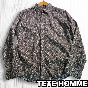 TETE HOMME 花柄 長袖シャツ 総柄 綿100% レギュラーカラー Mサイズ